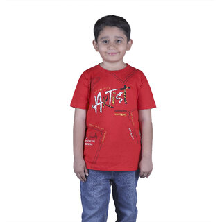 Kid Kupboard Cotton Boys T-Shirt, Red, Half-Sleeves, 9-10 Years KIDS7520