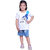 Kid Kupboard Cotton Girls T-Shirt and Short Set, White/Blue, Half-Sleeves, 6-7 Years KIDS7500