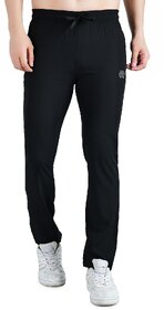 Kwings Soft NS Lycra Track Pant for Men - Comfortable Straight Fit Joggers with Secure Side Zipper Pockets Black L
