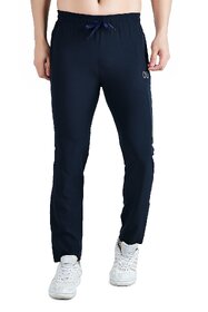 Kwings Soft NS Lycra Track Pant for Men - Comfortable Straight Fit Joggers with Secure Side Zipper Pockets Navy XL
