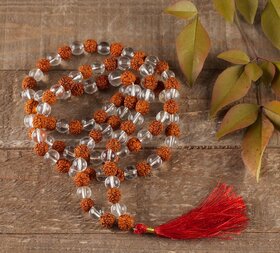 RUDRAKSHA  CLEAR QUARTZ Crystal Necklace, Mala - Handmade Jewelry, Beaded Necklace, Healing Crystals and Stones,