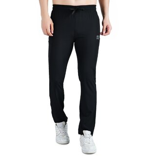 Kwings Soft NS Lycra Track Pant for Men - Comfortable Straight Fit Joggers with Secure Side Zipper Pockets Black L