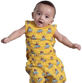 Kid Kupboard Cotton Baby Boys T-Shirt and Short Set, Light Yellow, Sleeveless, 3-6 Months KIDS7526