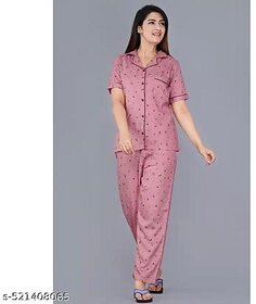 Brahmani Garments Women Maroon Printed Night Suit Set