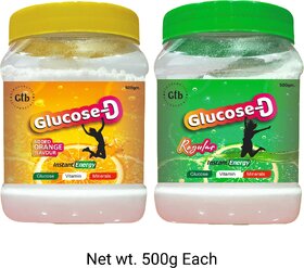 GTB Glucose -D Orange and Regular 500 Gm + 500 Gm Tangy Refreshment! (Pack Of 2)