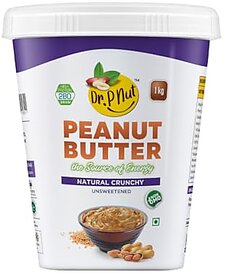 Dr. P Nut Natural Peanut Butter Crunchy 1Kg  22g Protein  Unsweetened  No Added Sugar or Salt  Nut Butter Spread for Pre  Post-Workout  Cholesterol Free  Zero Trans Fat  Creamy Peanut Butter