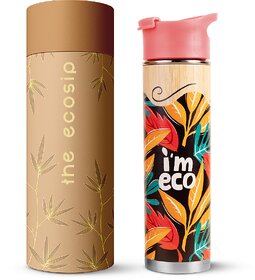 IMECO Bamboo Bottle Stainless Steel Printed Bottle  Premium Bottle Hot  Cold  Leakproof  Comes with Strainer  Double-Wall Vaccum Insulated  Travel  Adult  Kids (Harmony  500 ML)
