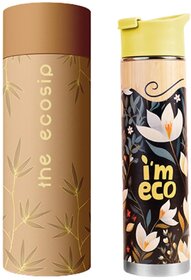 IMECO Bamboo Bottle Stainless Steel Printed Bottle  Premium Bottle Hot  Cold  Leakproof  Comes with Strainer  Double-Wall Vaccum Insulated  Travel  Adult  Kids (Meadow  500 ML)