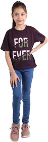 Kid Kupboard Cotton Girls T-Shirt, Purple, Half-Sleeves, 9-10 Years KIDS7531