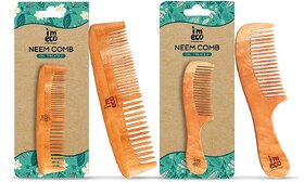 IMECO Kacchi Neem Wooden Comb for Men  Women Combo Pack (1 Dual Tooth Comb  1 Wide Tooth Comb)