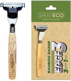 SHAVECO Edge 3 Bamboo Razor 1 Handle with 2 Cartridges
