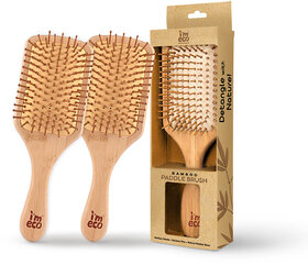 IMECO Bamboo Paddle Hair Brush Pack of 2, 100 Natural Wooden Comb, Detangling  Scalp Massaging Brush