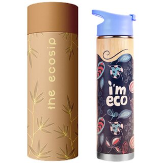 IMECO Bamboo Bottle Stainless Steel Printed Bottle  Premium Bottle Hot  Cold  Leakproof  Comes with Strainer  Double-Wall Vaccum Insulated  Travel  Adult  Kids (Petrichor  500 ML)