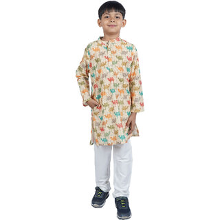 Kid Kupboard Cotton Boys Kurta and Pyjama Set, Multicolor, Full-Sleeves, 9-10 Years KIDS7531