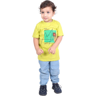 Kid Kupboard Cotton Baby Boys T-Shirt, Yellow, Half-Sleeves, 3-4 Years KIDS7536