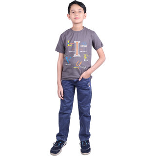 Kid Kupboard Cotton Boys T-Shirt, Dark Grey, Half-Sleeves, 10-11 Years KIDS7542