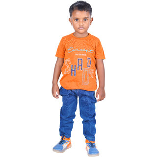 Kid Kupboard Cotton Boys T-Shirt, Light Orange, Half-Sleeves, 6-7 Years KIDS7544