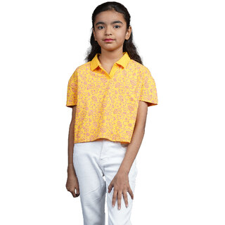 Kid Kupboard Cotton Girls T-Shirt, Yellow, Half-Sleeves, 9-10 Years KIDS7528