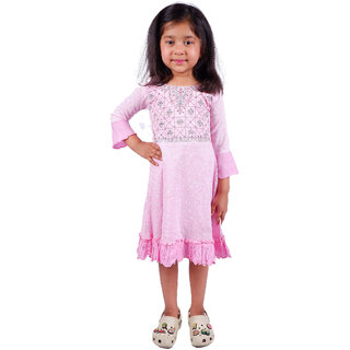 Kid Kupboard Cotton Girls A-Line Frock, Light Pink, Full-Sleeves, 5-6 Years KIDS7534
