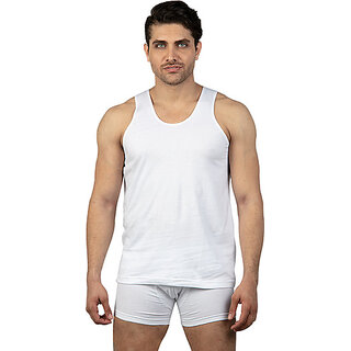 MCS Men Solid Sleeveless White Vest