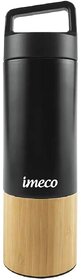 IMECO Eco-Edge Bamboo Thermal Stylish Bottle Flask 600ml (Black), Premium Vacuum Insulated, Keeps Drinks Hot  Cold