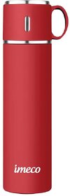 IMECO Eco-Flask Stainless Steel Insulated Water Bottle 500ml (Red), Double Wall Vacuum, Keeps Drinks Hot and Cold