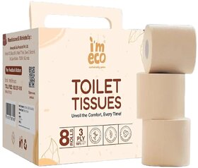 IMECO Soft Bamboo Toilet Paper Rolls (3 Ply 8 Tissue Rolls with 220 Pulls each) - Pack of 1