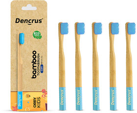 DENCRUS Orby Kids Bamboo Toothbrush Soft Bristles For Gentle Cleaning - Pack of 5 (Blue)