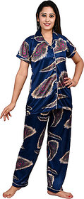 Brahmani Women Night Suit Set Blue Printed