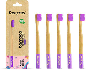 DENCRUS Orby Kids Bamboo Toothbrush Soft Bristles For Gentle Cleaning - Pack of 5 (Lavender)