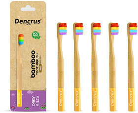 DENCRUS Orby Kids Bamboo Toothbrush Soft Bristles For Gentle Cleaning - Pack of 5 (Rainbow)
