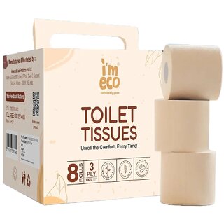 IMECO Soft Bamboo Toilet Paper Rolls (3 Ply 8 Tissue Rolls with 220 Pulls each) - Pack of 1