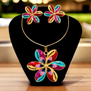 Trendy Gold-Plated Locket Chain Set with Earrings Meenakari Pendant Necklace