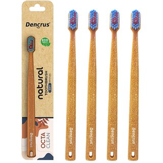 DENCRUS Octa Clean Eco-friendly Toothbrush - Pack of 4, Octagonal Head, Ultra-soft Bristles, Anti-Bacterial