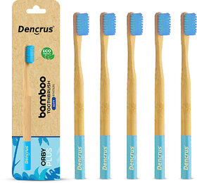 DENCRUS Orby Plus Bamboo Toothbrush For Adults Soft Bristles For Gentle Cleaning - Pack of 5 (Blue)