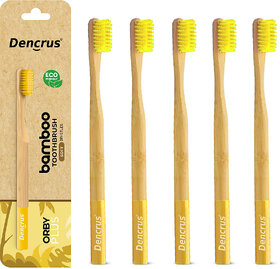 DENCRUS Orby Plus Bamboo Toothbrush For Adults Soft Bristles For Gentle Cleaning - Pack of 5 (Yellow)