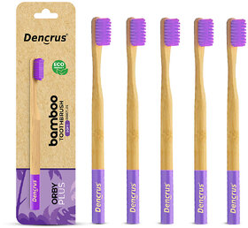 DENCRUS Orby Plus Bamboo Toothbrush For Adults Soft Bristles For Gentle Cleaning - Pack of 5 (Lavender)