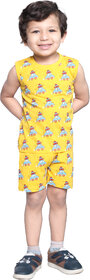 Kid Kupboard Cotton Boys T-Shirt and Short Set, Yellow, Sleeveless, 5-6 Years KIDS7548
