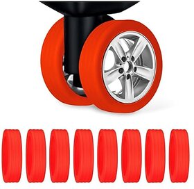 Keuze 8 PCS Silicon Luggage Wheel Protector Cover for 8-Spinner Wheels Luggage Sets Silicone Shock Absorption Wheel Cover for Trolley Bag Small/Regular Size (Regular Red 8)