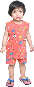 Kid Kupboard Cotton Baby Girls T-Shirt and Short Set, Red, Sleeveless, 2-3 Years KIDS7578