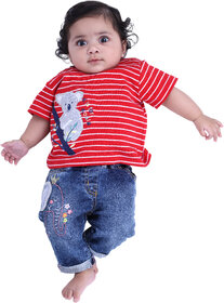 Kid Kupboard Cotton Baby Girls T-Shirt, Red, Half-Sleeves, 3-6 Months KIDS7587