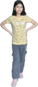 Kid Kupboard Cotton Girls T-Shirt, Yellow, Half-Sleeves, 10-11 Years KIDS7599