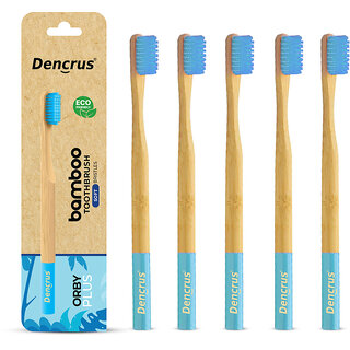 DENCRUS Orby Plus Bamboo Toothbrush For Adults Soft Bristles For Gentle Cleaning - Pack of 5 (Blue)