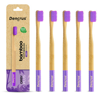 DENCRUS Orby Plus Bamboo Toothbrush For Adults Soft Bristles For Gentle Cleaning - Pack of 5 (Lavender)