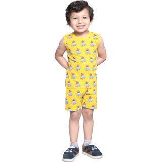 Kid Kupboard Cotton Boys T-Shirt and Short Set, Yellow, Sleeveless, 5-6 Years KIDS7548