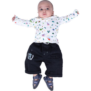 Kid Kupboard Cotton Baby Boys T-Shirt, White, Full-Sleeves, 3-6 Months KIDS7554