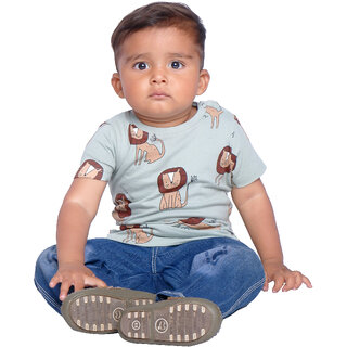Kid Kupboard Cotton Baby Boys T-Shirt, Blue, Half-Sleeves, 9-12 Months KIDS7557
