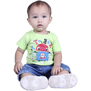 Kid Kupboard Cotton Baby Boys T-Shirt, Green, Half-Sleeves, 9-12 Months KIDS7558