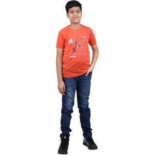 Kid Kupboard Cotton Boys T-Shirt, Orange, Half-Sleeves, 12-13 Years KIDS7559