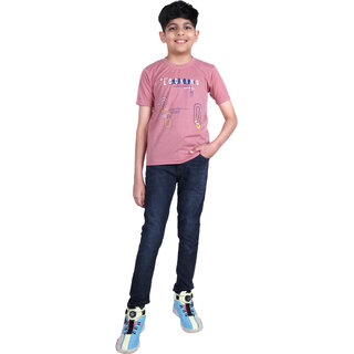 Kid Kupboard Cotton Boys T-Shirt, Peach, Half-Sleeves, 12-13 Years KIDS7566